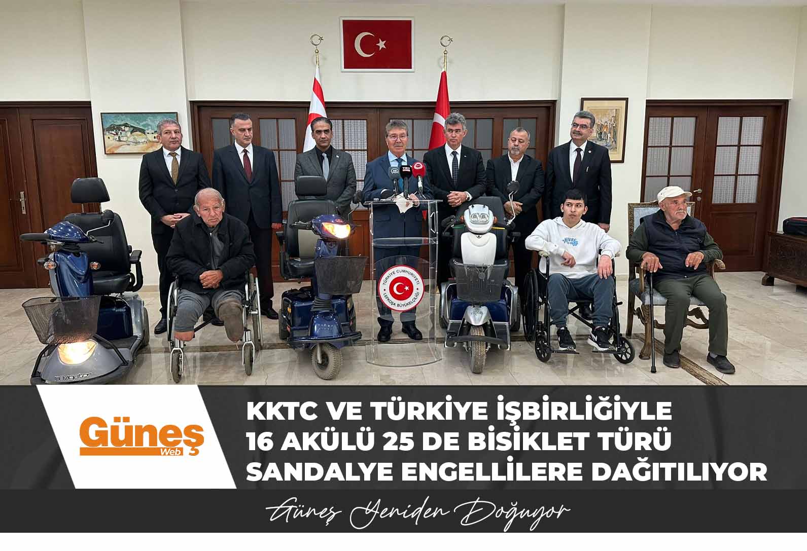 KKTC ve Türkiye’den bazı kurumlarının işbirliğiyle 16 akülü 25 de bisiklet türü sandalye engellilere dağıtılıyor