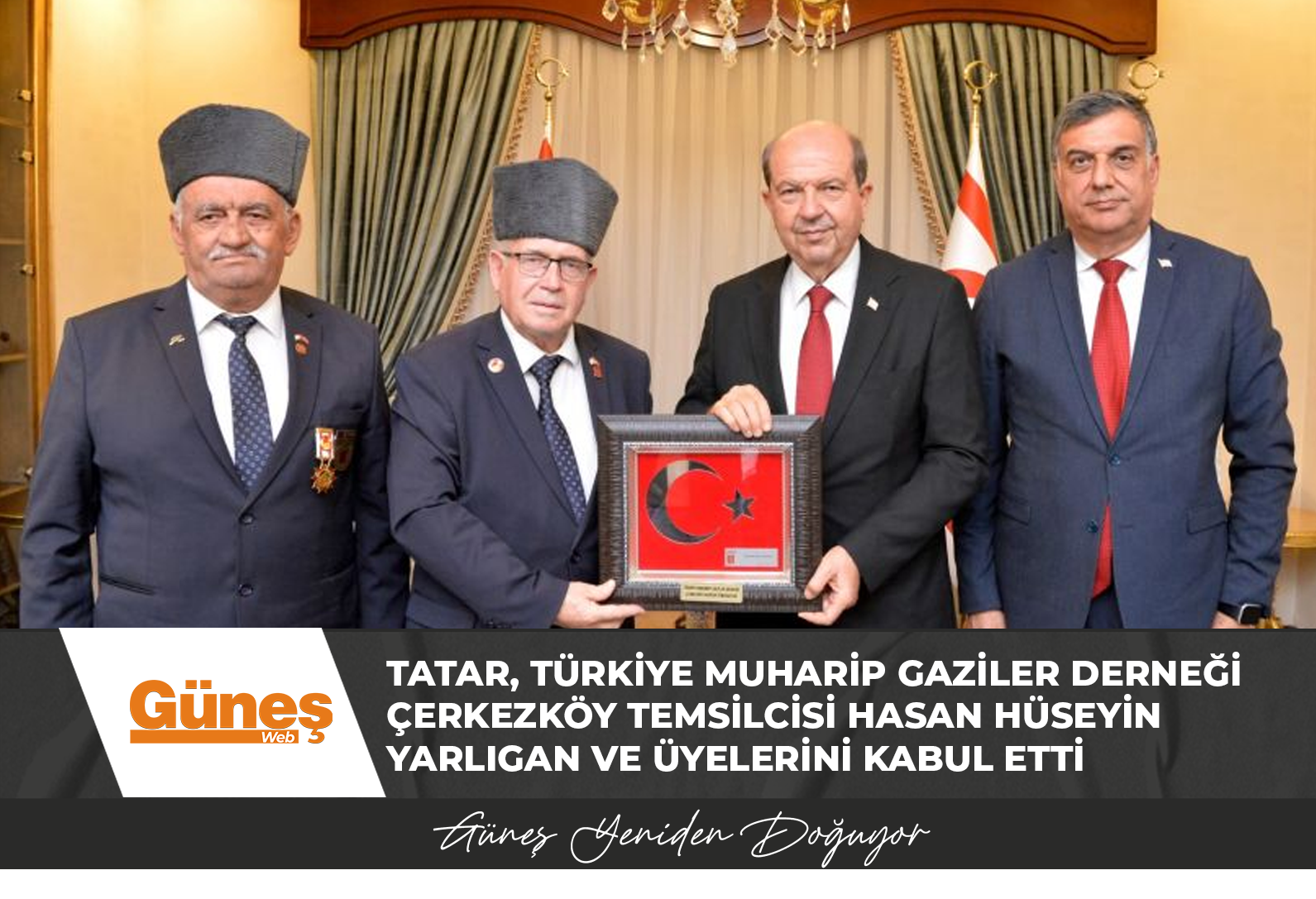 Cumhurbaşkanı Ersin Tatar, Türkiye Muharip Gaziler Derneği Çerkezköy Temsilcisi Hasan Hüseyin Yarlıgan ve üyelerini kabul etti